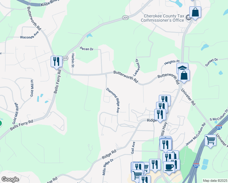 map of restaurants, bars, coffee shops, grocery stores, and more near 164 Diamond Ridge Avenue in Canton