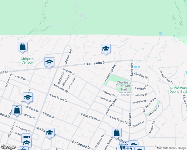 map of restaurants, bars, coffee shops, grocery stores, and more near 334 Parkman Street in Altadena