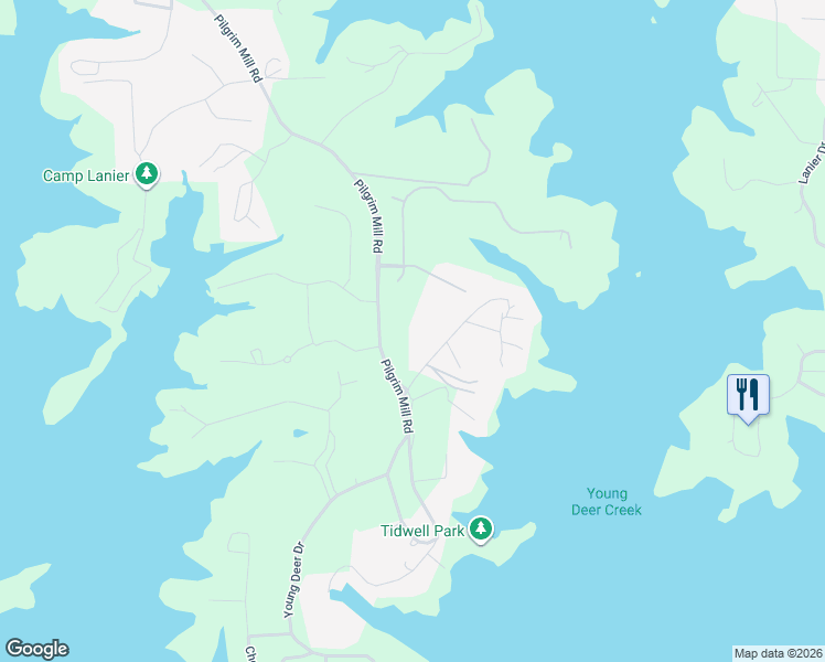 map of restaurants, bars, coffee shops, grocery stores, and more near 4395 Pilgrim Mill Road in Cumming