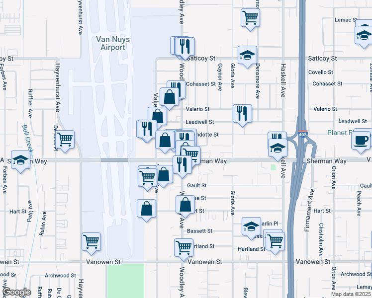 map of restaurants, bars, coffee shops, grocery stores, and more near in Los Angeles