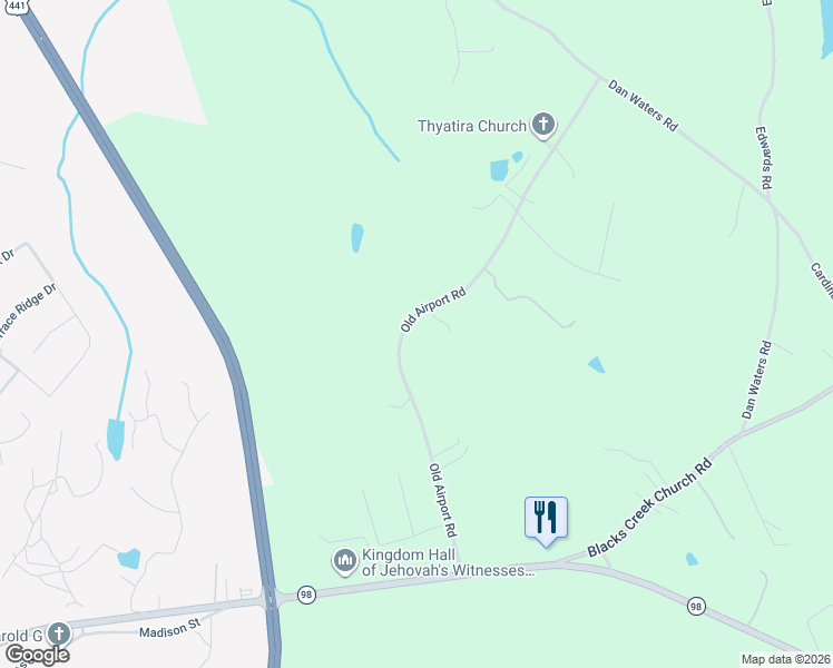 map of restaurants, bars, coffee shops, grocery stores, and more near 642 Old Airport Road in Commerce