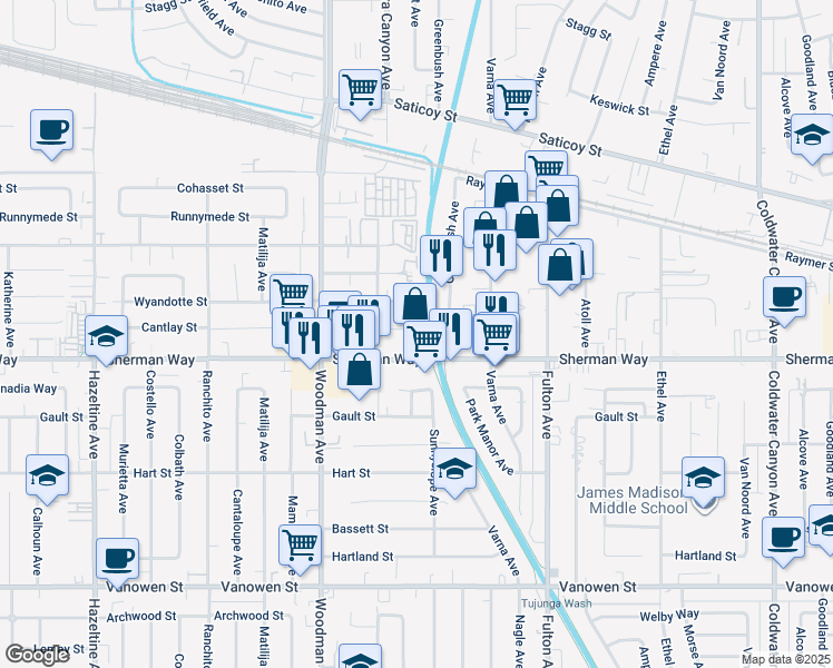 map of restaurants, bars, coffee shops, grocery stores, and more near in Los Angeles