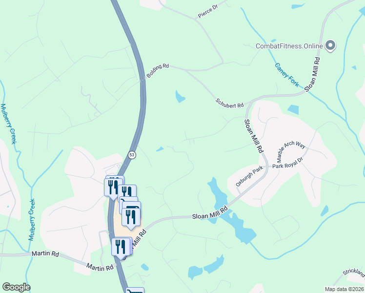 map of restaurants, bars, coffee shops, grocery stores, and more near 4295 Creek Water Crossing in Flowery Branch