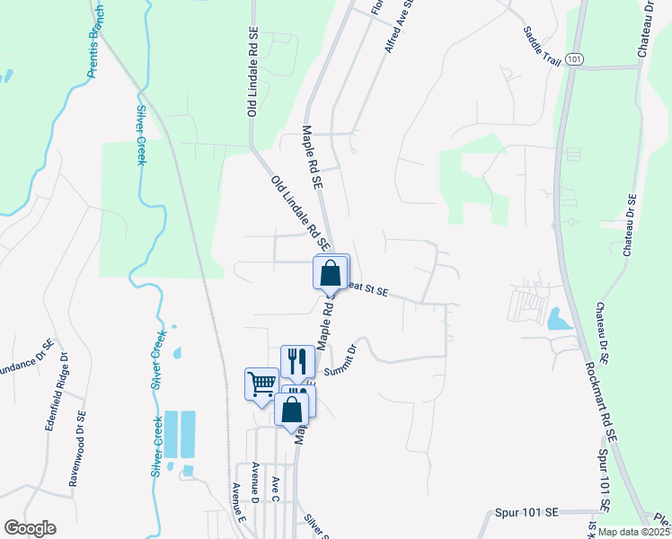 map of restaurants, bars, coffee shops, grocery stores, and more near 3101 Maple Road Southeast in Lindale