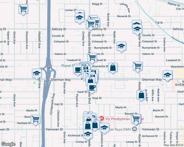 map of restaurants, bars, coffee shops, grocery stores, and more near in Los Angeles