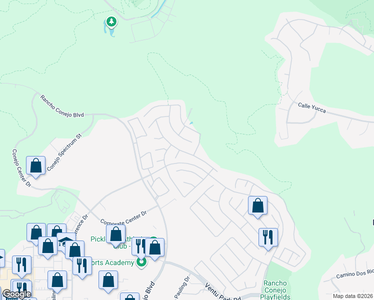 map of restaurants, bars, coffee shops, grocery stores, and more near 1915 Seabreeze Street in Thousand Oaks