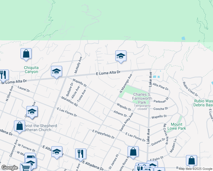 map of restaurants, bars, coffee shops, grocery stores, and more near 334 Parkman Street in Altadena