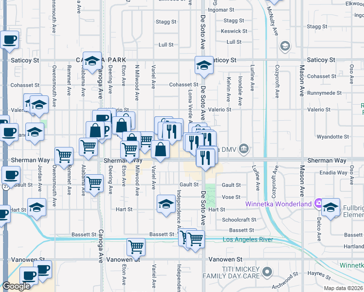 map of restaurants, bars, coffee shops, grocery stores, and more near in Los Angeles