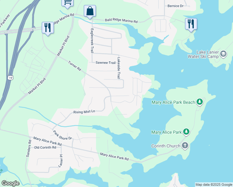map of restaurants, bars, coffee shops, grocery stores, and more near 1840 Skyline Drive in Cumming