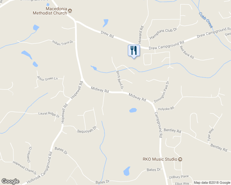 map of restaurants, bars, coffee shops, grocery stores, and more near 7488 Midway Road in Alpharetta