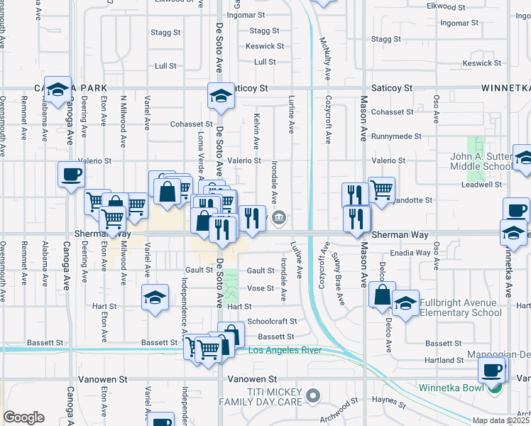 map of restaurants, bars, coffee shops, grocery stores, and more near 7230 Kelvin Avenue in Los Angeles