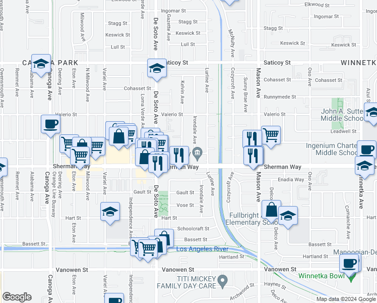 map of restaurants, bars, coffee shops, grocery stores, and more near 7230 Kelvin Avenue in Los Angeles