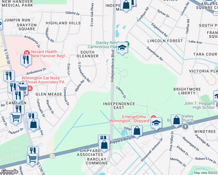 map of restaurants, bars, coffee shops, grocery stores, and more near 2705 Calvert Place in Wilmington