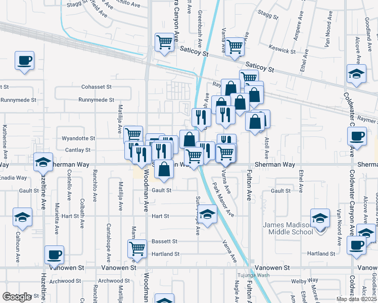 map of restaurants, bars, coffee shops, grocery stores, and more near in Los Angeles