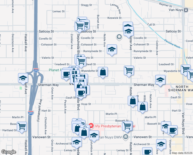 map of restaurants, bars, coffee shops, grocery stores, and more near in Los Angeles
