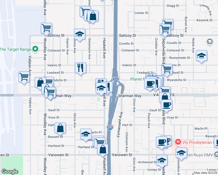 map of restaurants, bars, coffee shops, grocery stores, and more near in Los Angeles