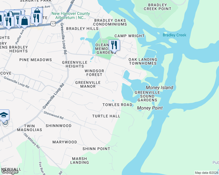 map of restaurants, bars, coffee shops, grocery stores, and more near 6258 Ingleside Drive in Wilmington
