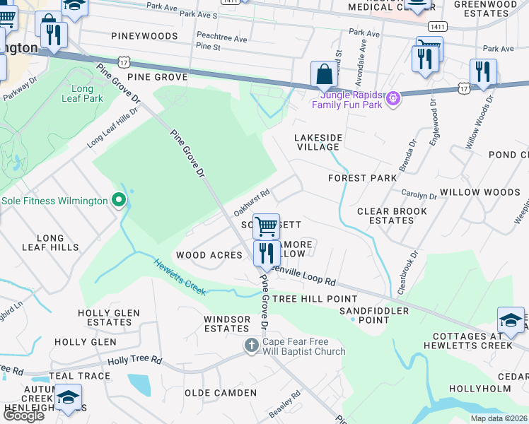 map of restaurants, bars, coffee shops, grocery stores, and more near 5131 Somersett Lane in Wilmington