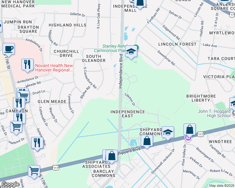 map of restaurants, bars, coffee shops, grocery stores, and more near 2980 Midtown Way in Wilmington