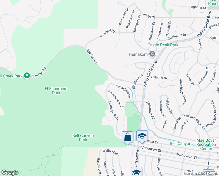 map of restaurants, bars, coffee shops, grocery stores, and more near 7156 Castle Peak Drive in Los Angeles