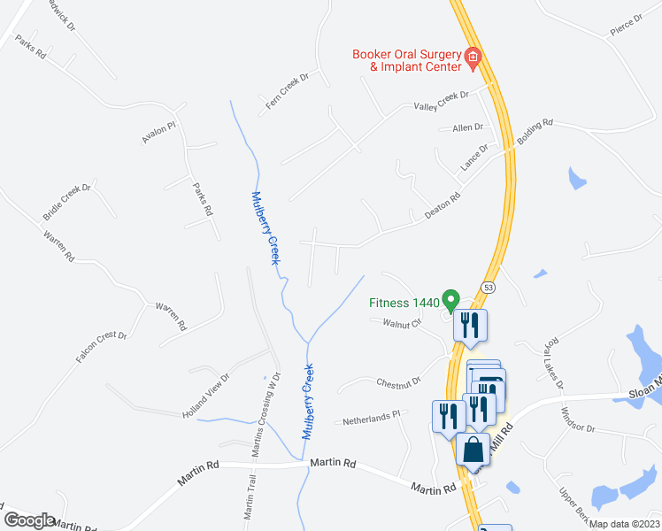 map of restaurants, bars, coffee shops, grocery stores, and more near 3916 Wakefield Drive in Flowery Branch