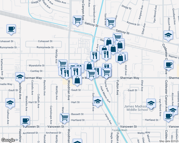 map of restaurants, bars, coffee shops, grocery stores, and more near in Los Angeles