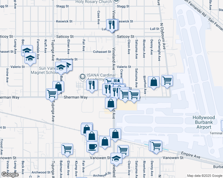 map of restaurants, bars, coffee shops, grocery stores, and more near in Los Angeles