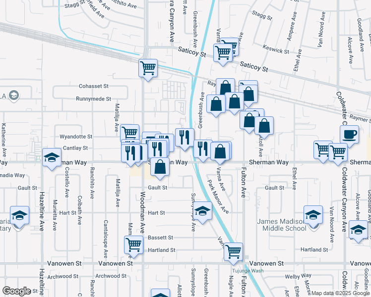 map of restaurants, bars, coffee shops, grocery stores, and more near in Los Angeles