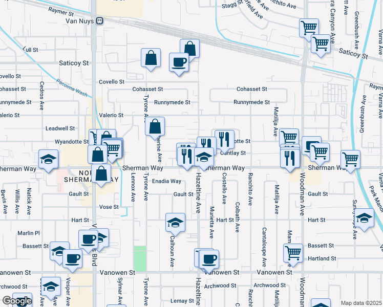 map of restaurants, bars, coffee shops, grocery stores, and more near in Los Angeles