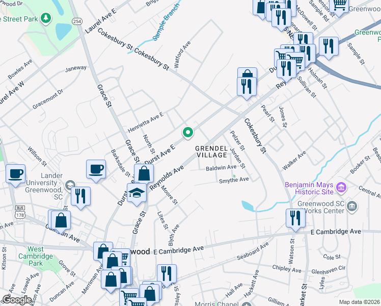 map of restaurants, bars, coffee shops, grocery stores, and more near 310 Durst Ave E in Greenwood