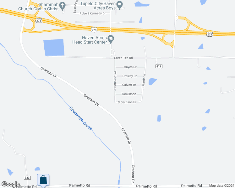 map of restaurants, bars, coffee shops, grocery stores, and more near 108 Tomlinson in Tupelo