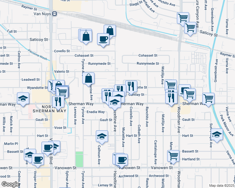 map of restaurants, bars, coffee shops, grocery stores, and more near 7256 Cherry Lane in Los Angeles