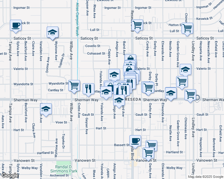 map of restaurants, bars, coffee shops, grocery stores, and more near in Los Angeles