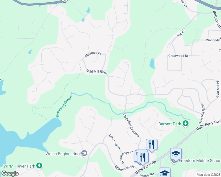 map of restaurants, bars, coffee shops, grocery stores, and more near 4124 Gold Mill Ridge in Canton