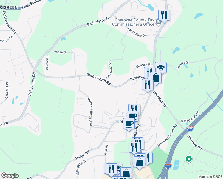 map of restaurants, bars, coffee shops, grocery stores, and more near 480 Butterworth Road in Canton