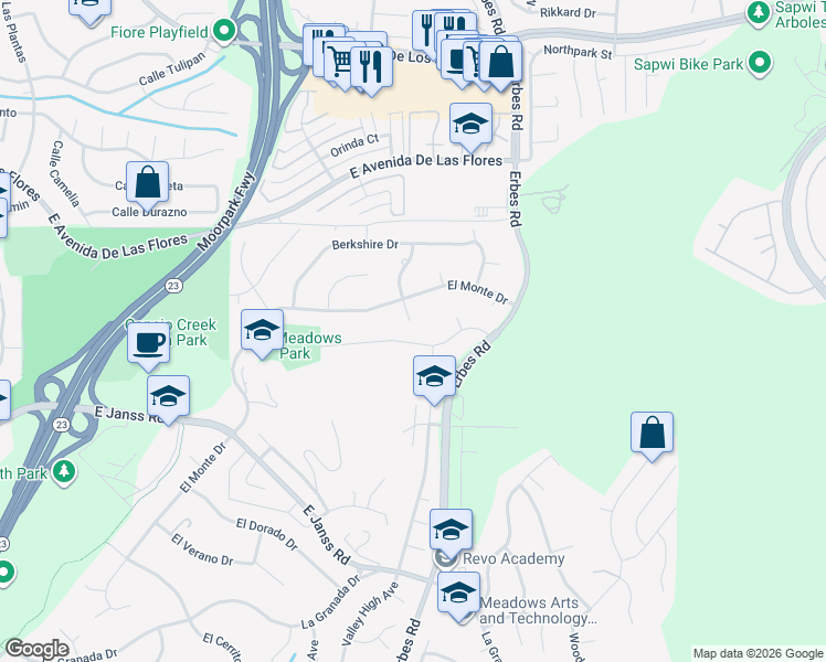 map of restaurants, bars, coffee shops, grocery stores, and more near 1860 Havenwood Drive in Thousand Oaks