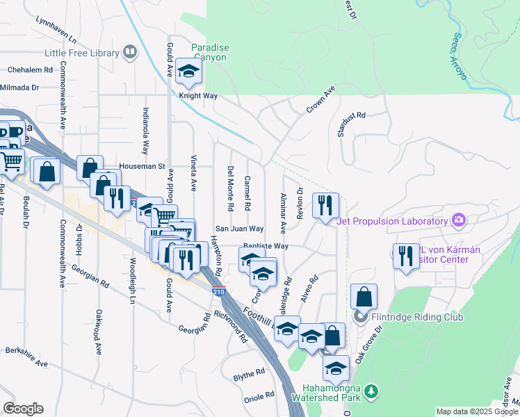 map of restaurants, bars, coffee shops, grocery stores, and more near 4831 Crown Avenue in La Cañada Flintridge