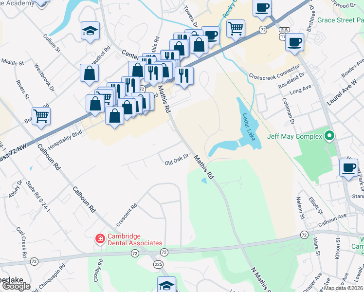 map of restaurants, bars, coffee shops, grocery stores, and more near 102 Shadowood Lane in Greenwood