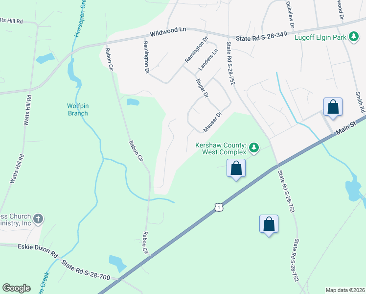map of restaurants, bars, coffee shops, grocery stores, and more near 10 Ithaca Court in Lugoff