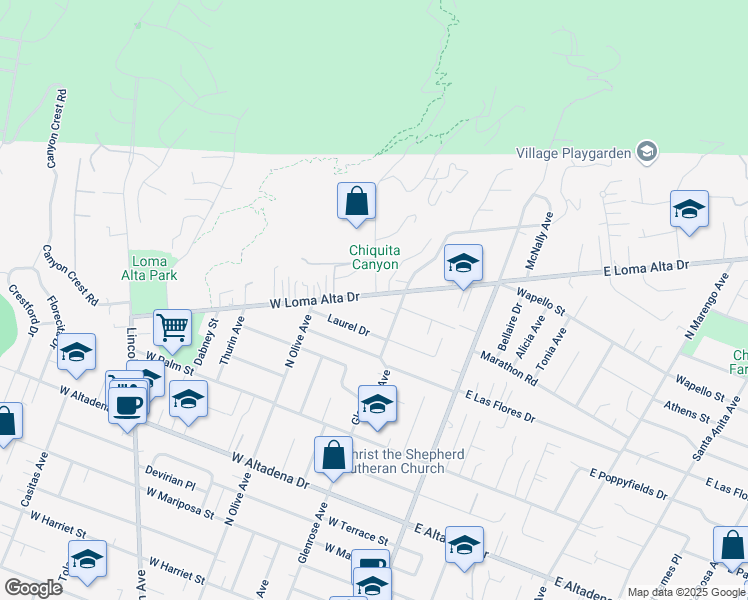 map of restaurants, bars, coffee shops, grocery stores, and more near 248 West Loma Alta Drive in Altadena