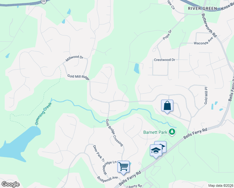 map of restaurants, bars, coffee shops, grocery stores, and more near 308 Gold Mill Tr in Canton
