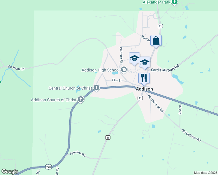 map of restaurants, bars, coffee shops, grocery stores, and more near 30478 U.S. 278 in Addison
