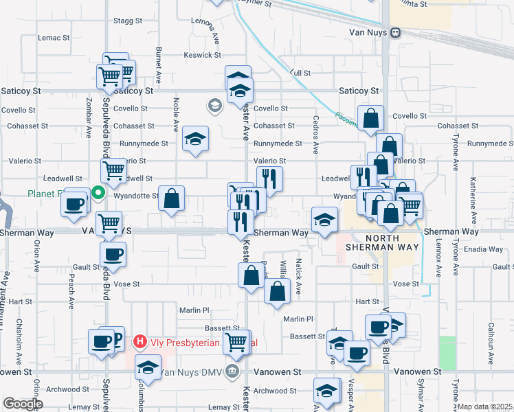 map of restaurants, bars, coffee shops, grocery stores, and more near in Los Angeles