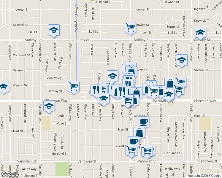 map of restaurants, bars, coffee shops, grocery stores, and more near in Los Angeles