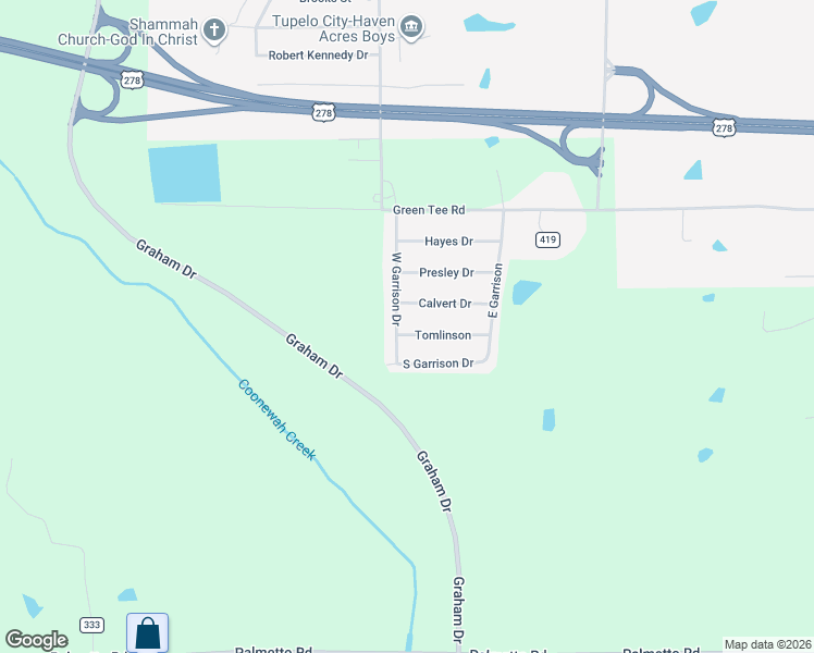 map of restaurants, bars, coffee shops, grocery stores, and more near 111 Tomlinson in Tupelo