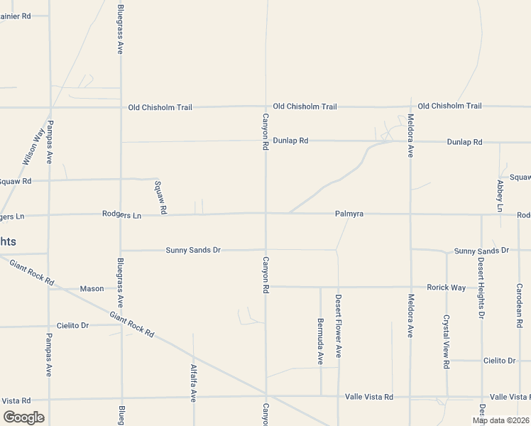 map of restaurants, bars, coffee shops, grocery stores, and more near el Sando Road in Twentynine Palms