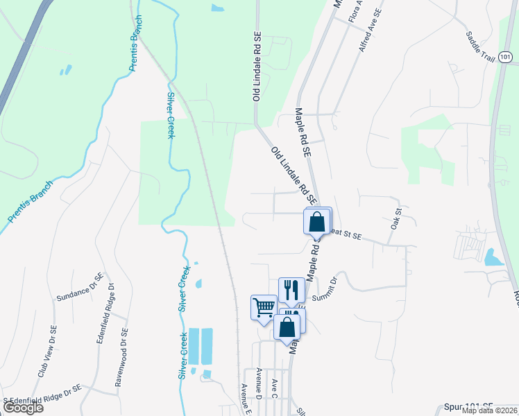 map of restaurants, bars, coffee shops, grocery stores, and more near 211 Hooper Avenue Southeast in Lindale