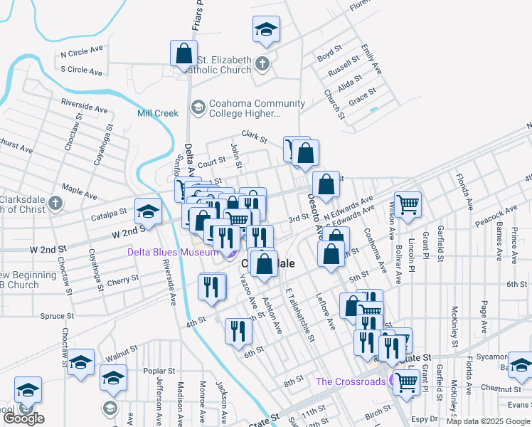 map of restaurants, bars, coffee shops, grocery stores, and more near in Farrell