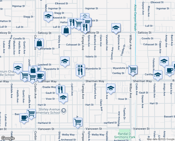 map of restaurants, bars, coffee shops, grocery stores, and more near in Los Angeles