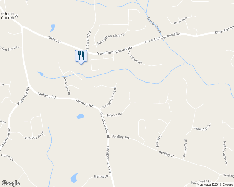 map of restaurants, bars, coffee shops, grocery stores, and more near 7730 Donington Park Dr in Cumming